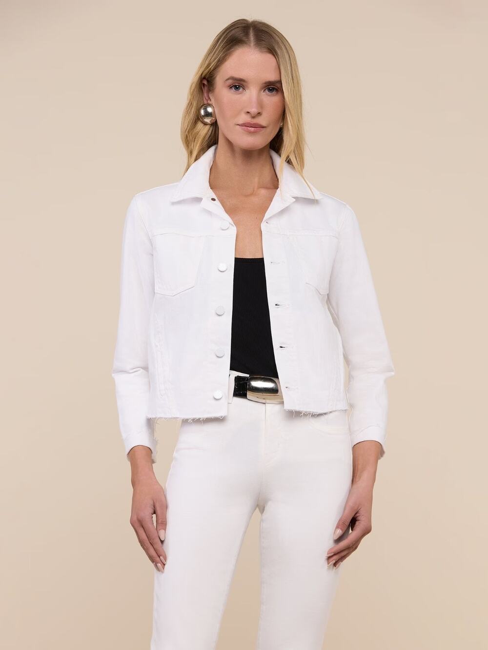 L'Agence Janelle Raw Hem Jean Jacket in Blanc White XS NEW